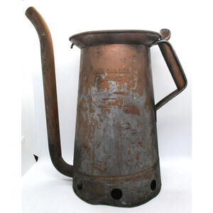 Antique Copper One Gallon Oil Can with Thumb Button
